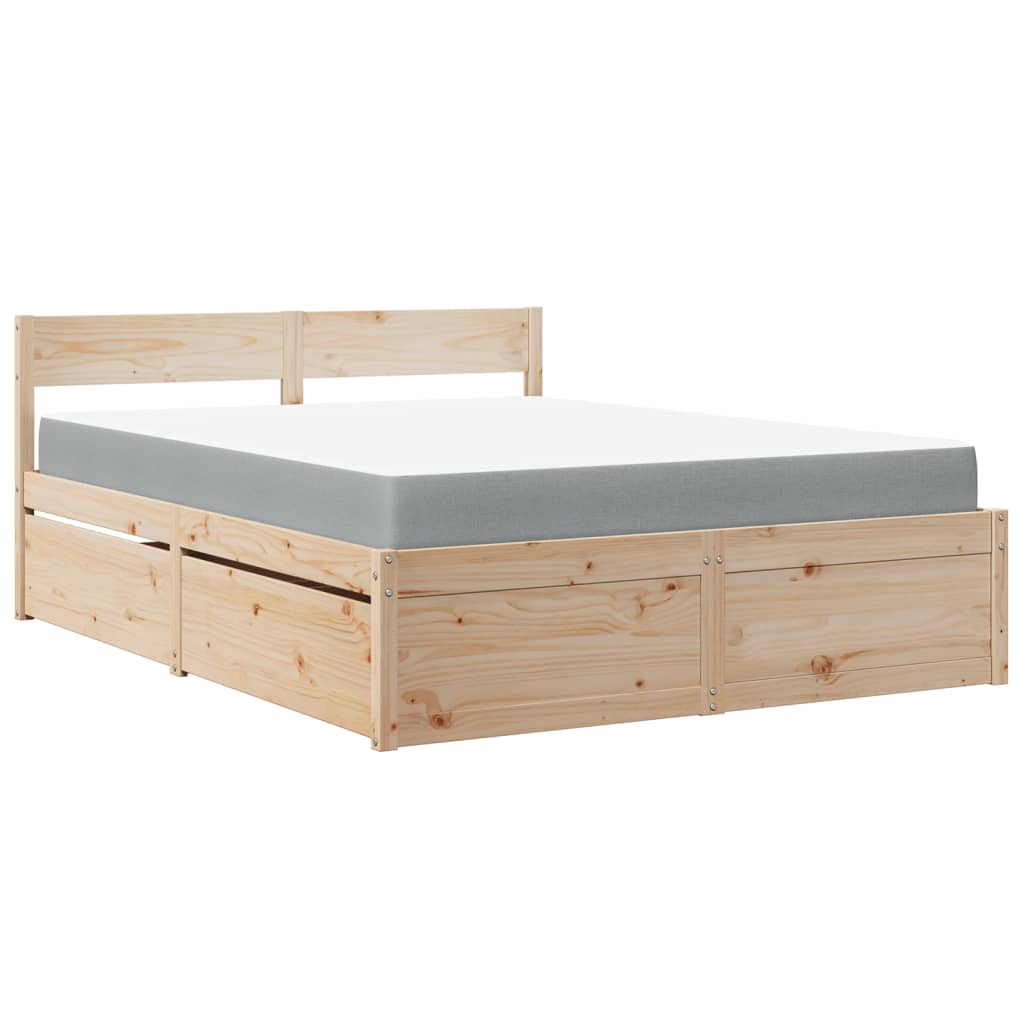 Massivholz Doppelbett mit Schubladen inkl. Matratze 160x200 cm