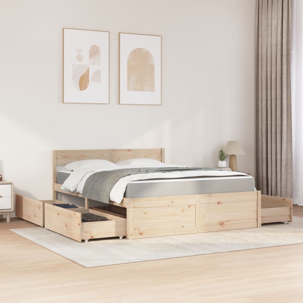 Massivholz Doppelbett mit Schubladen inkl. Matratze 160x200 cm