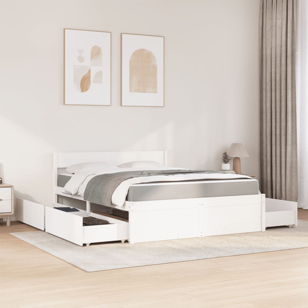 Massivholz Doppelbett mit Schubladen inkl. Matratze 160x200 cm
