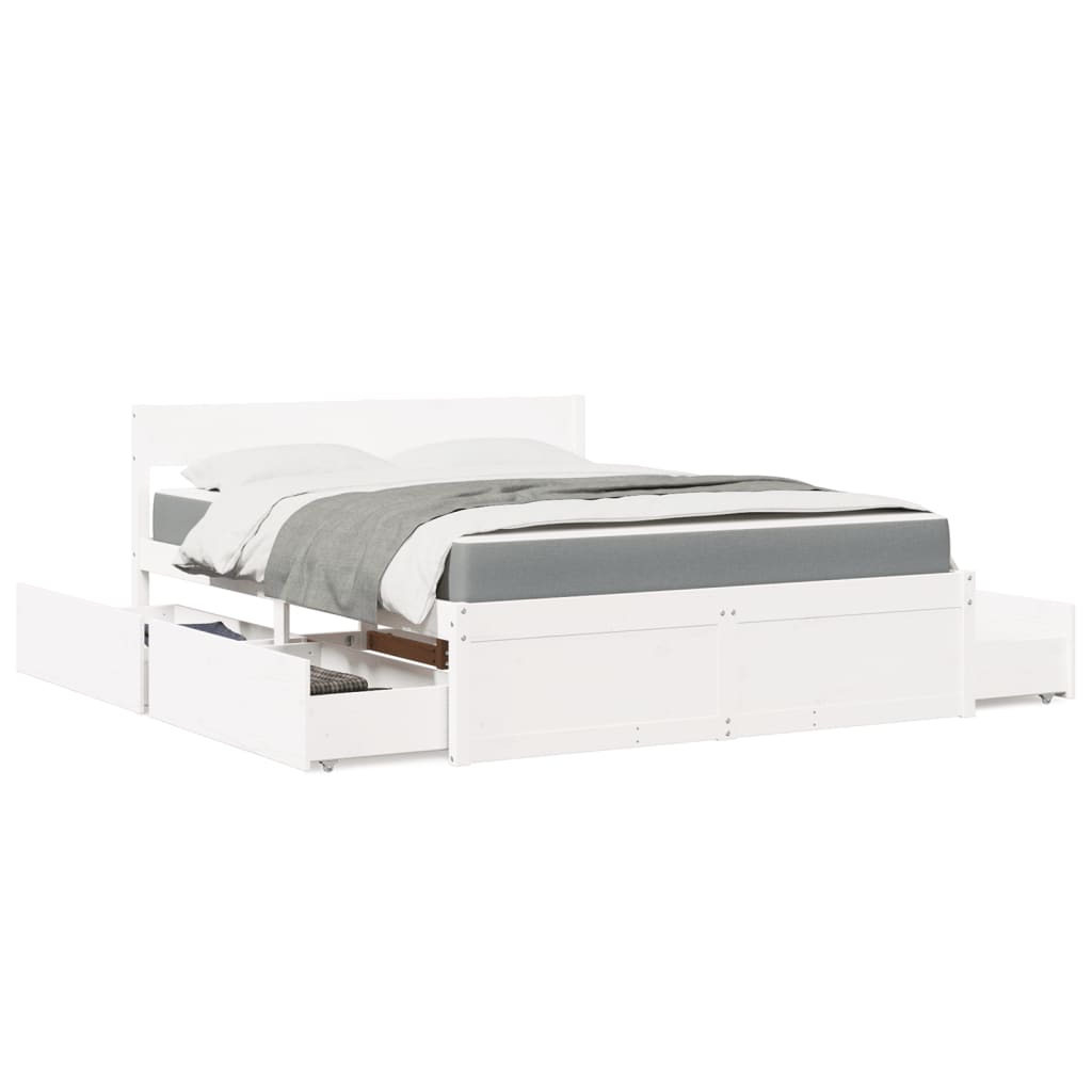 Massivholz Doppelbett mit Schubladen inkl. Matratze 160x200 cm
