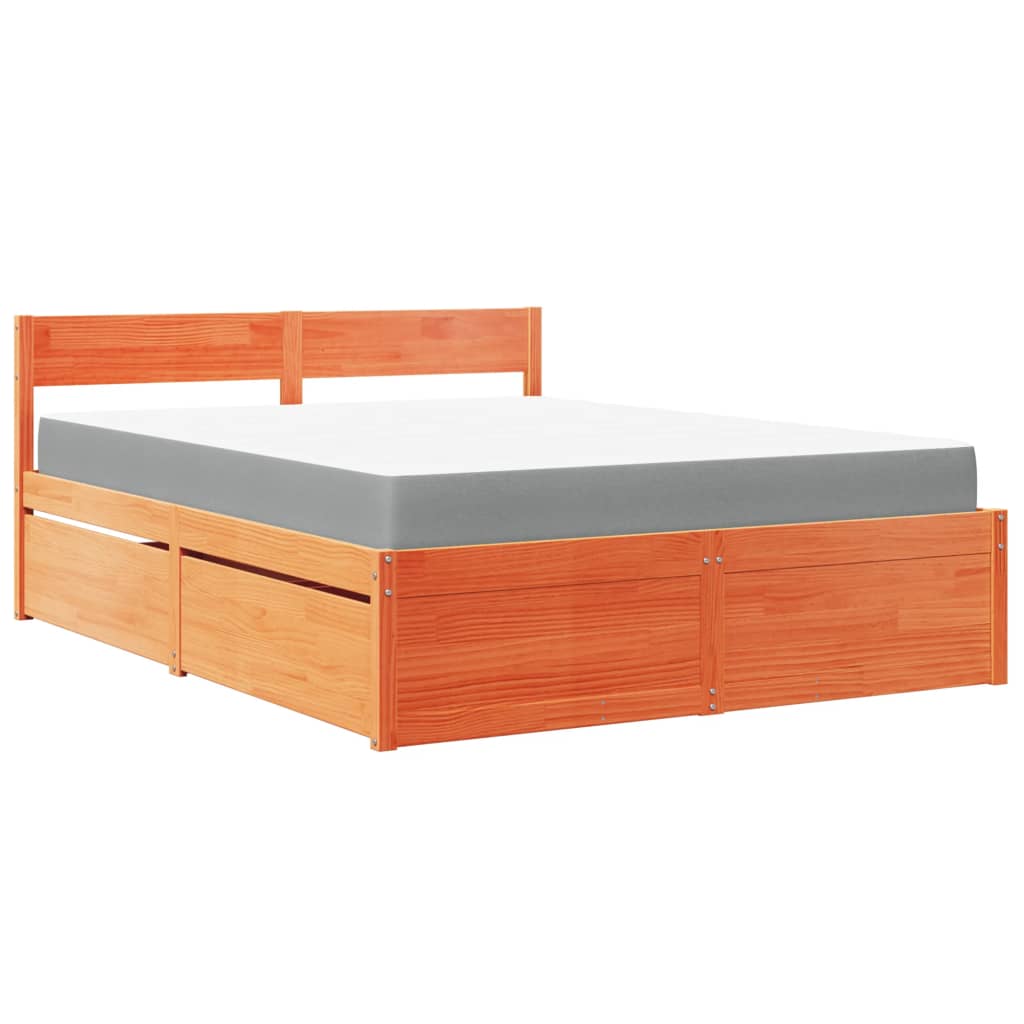 Massivholz Doppelbett mit Schubladen inkl. Matratze 160x200 cm