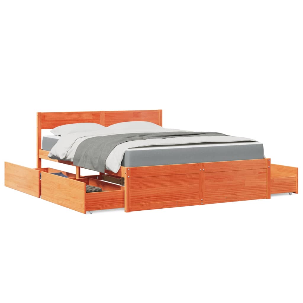 Massivholz Doppelbett mit Schubladen inkl. Matratze 160x200 cm