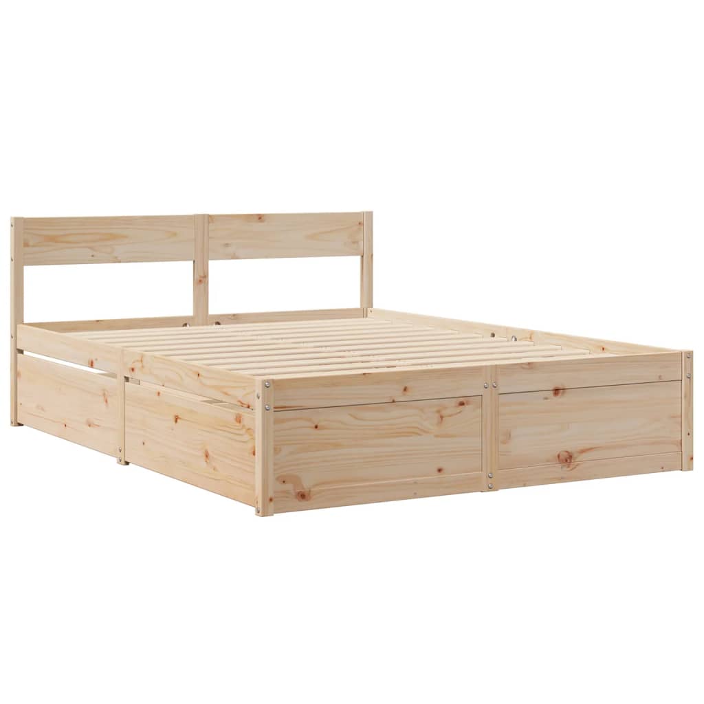 Massivholz Doppelbett mit Schubladen inkl. Matratze 140x200 cm