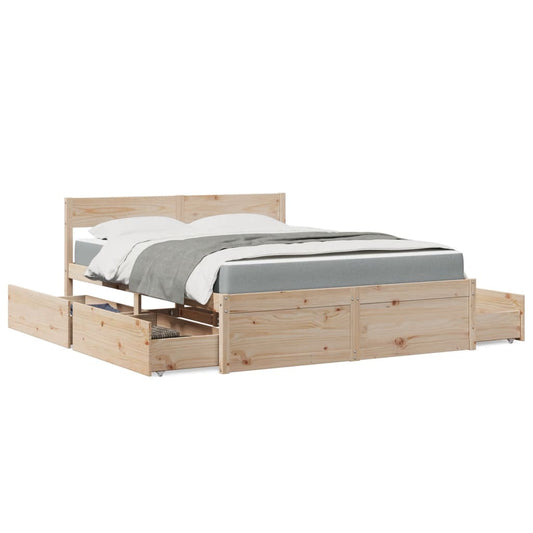 Massivholz Doppelbett mit Schubladen inkl. Matratze 140x200 cm