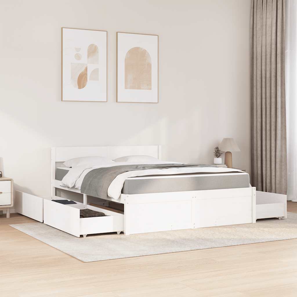 Massivholz Doppelbett mit Schubladen inkl. Matratze 140x200 cm