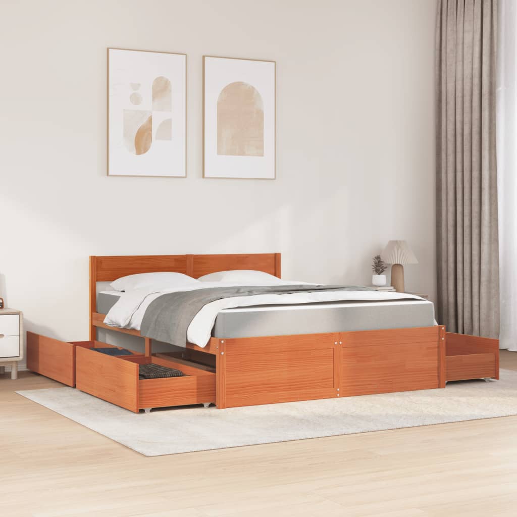 Massivholz Doppelbett mit Schubladen inkl. Matratze 140x200 cm