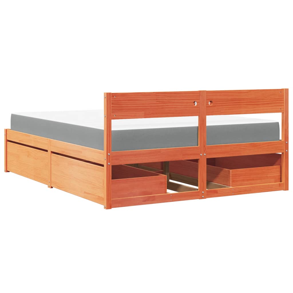 Massivholz Doppelbett mit Schubladen inkl. Matratze 140x200 cm