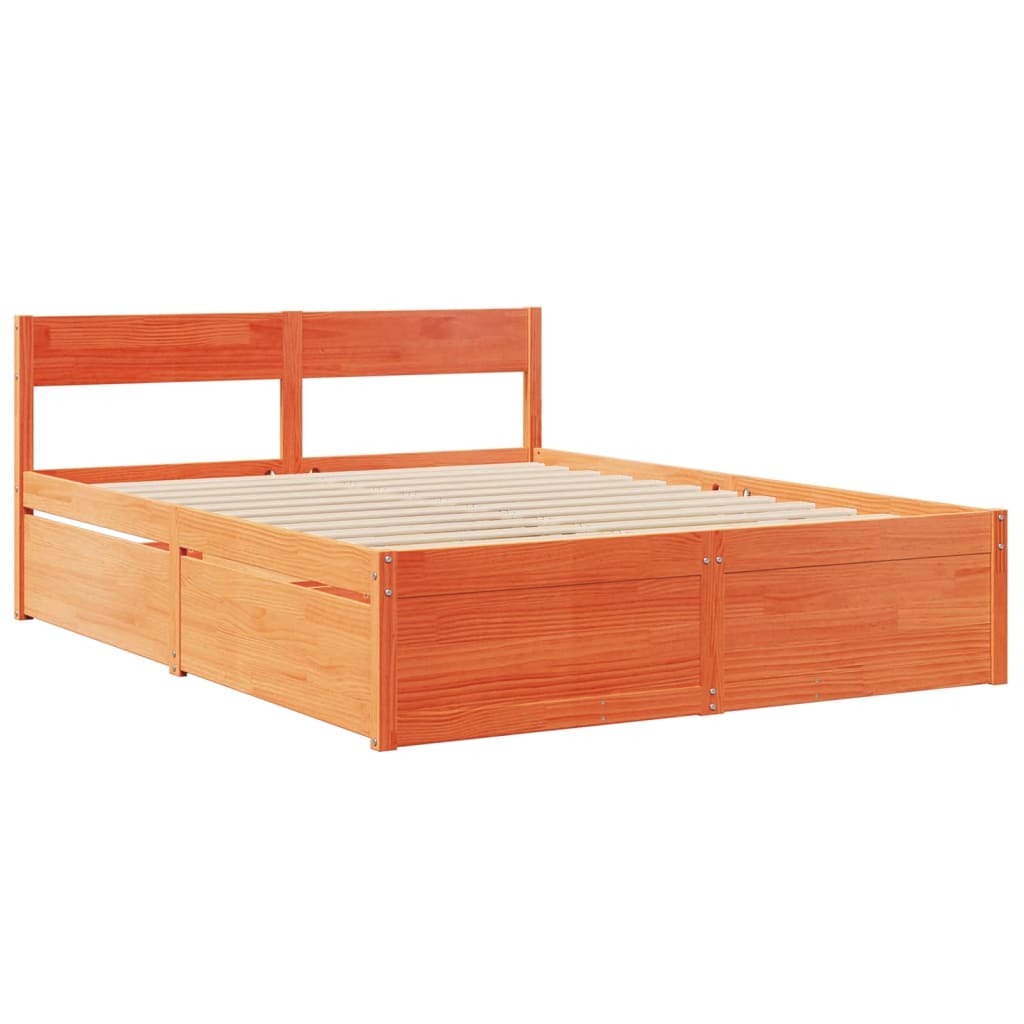Massivholz Doppelbett mit Schubladen inkl. Matratze 140x200 cm