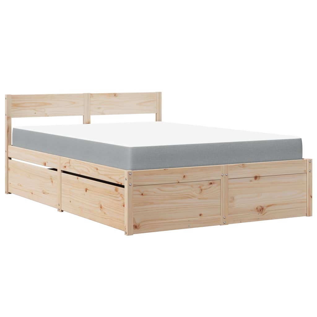 Massivholz Einzelbett mit Schubladen inkl. Matratze 120x200 cm