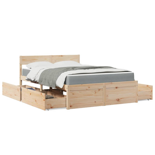 Massivholz Einzelbett mit Schubladen inkl. Matratze 120x200 cm