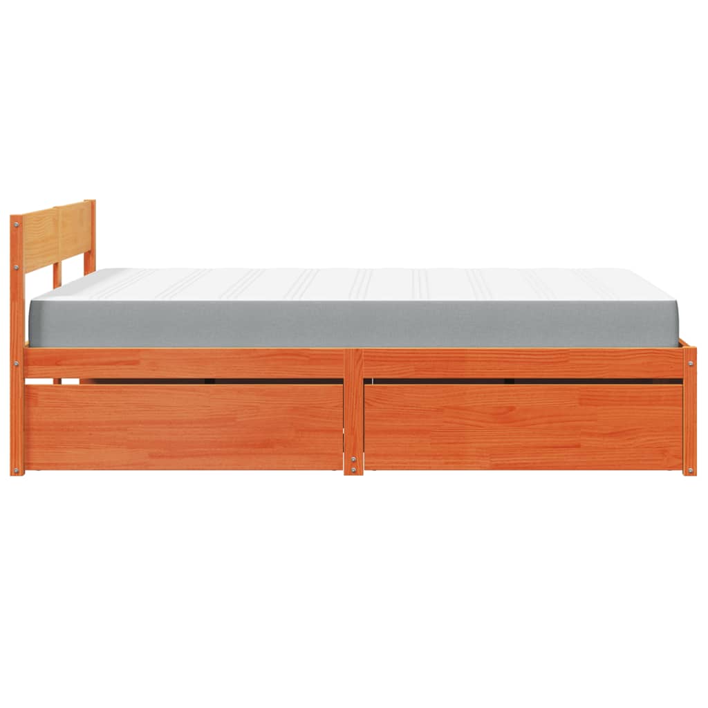 Massivholz Einzelbett mit Schubladen inkl. Matratze 120x200 cm