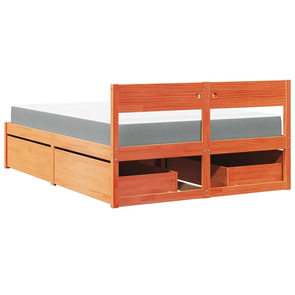 Massivholz Einzelbett mit Schubladen inkl. Matratze 120x200 cm