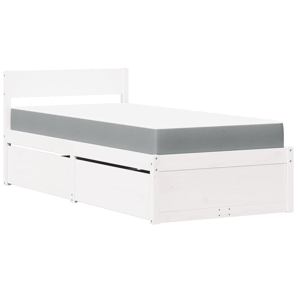 Massivholz Einzelbett mit Schubladen inkl. Matratze 100x200 cm