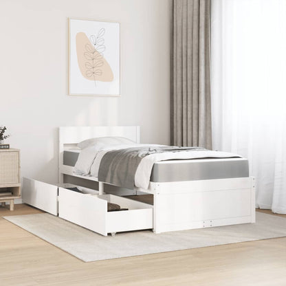 Massivholz Einzelbett mit Schubladen inkl. Matratze 100x200 cm