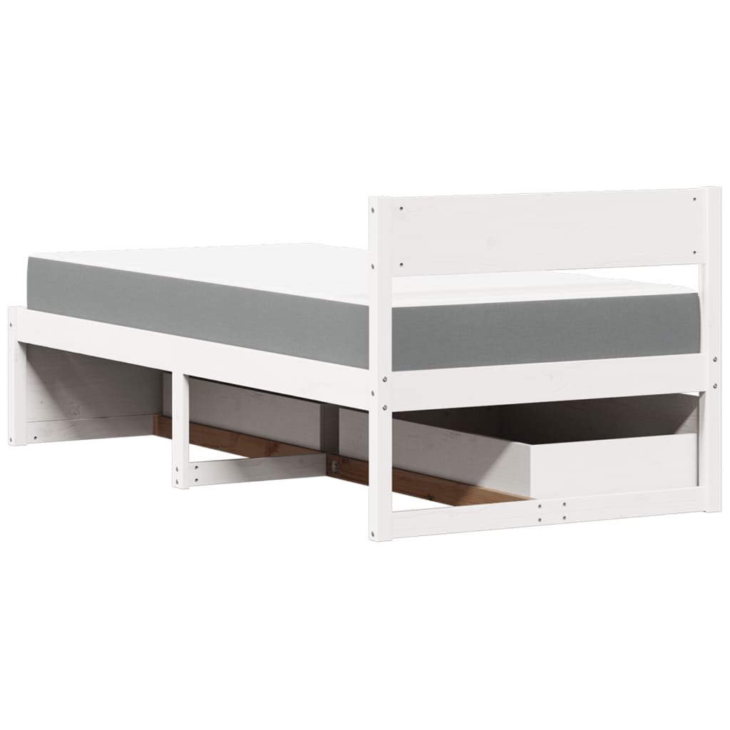 Massivholz Einzelbett mit Schubladen inkl. Matratze 100x200 cm