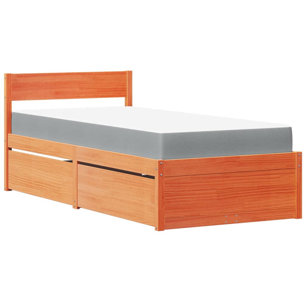 Massivholz Einzelbett mit Schubladen inkl. Matratze 100x200 cm