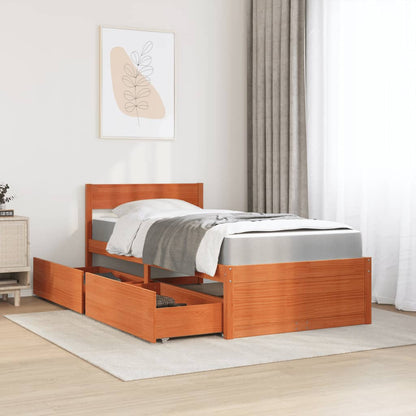 Massivholz Einzelbett mit Schubladen inkl. Matratze 100x200 cm