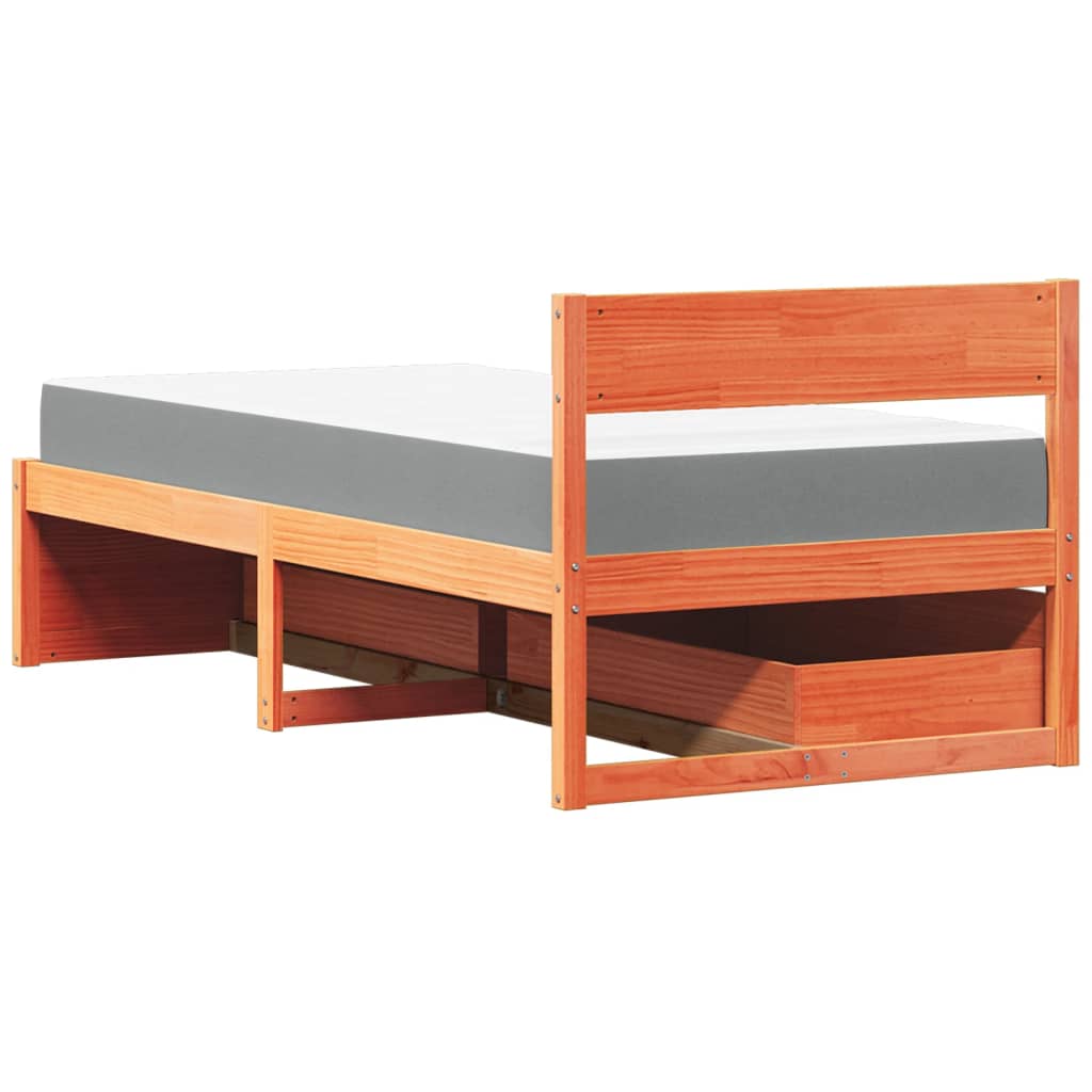 Massivholz Einzelbett mit Schubladen inkl. Matratze 100x200 cm