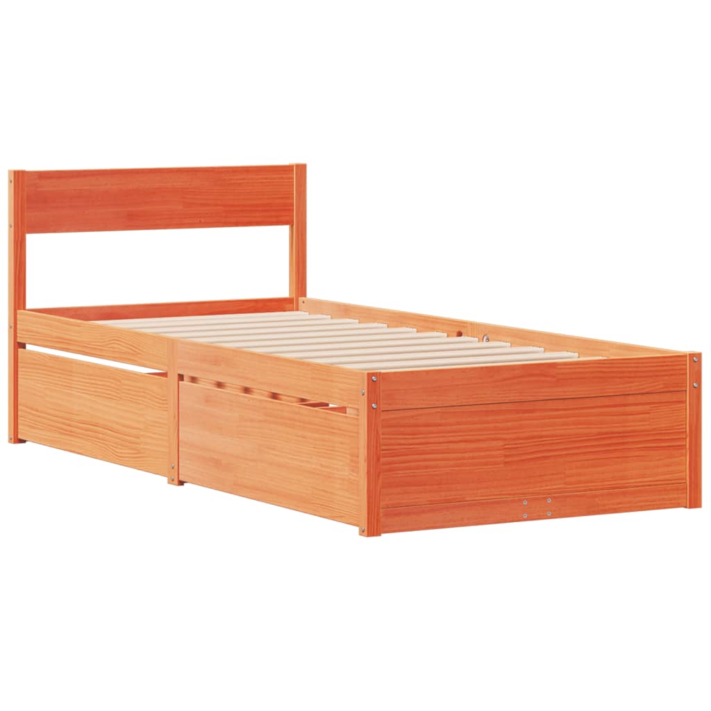 Massivholz Einzelbett mit Schubladen inkl. Matratze 100x200 cm