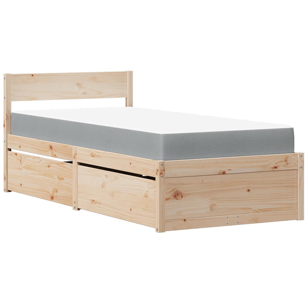 Massivholz Einzelbett mit Schubladen inkl. Matratze 90x200 cm