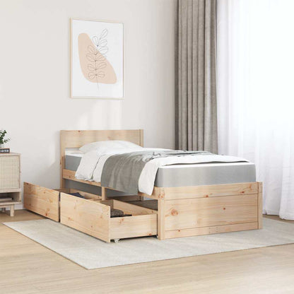 Massivholz Einzelbett mit Schubladen inkl. Matratze 90x200 cm