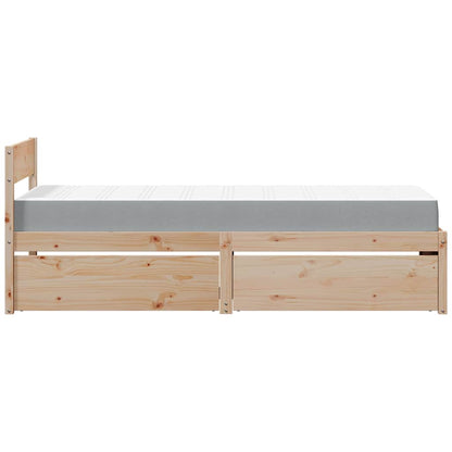 Massivholz Einzelbett mit Schubladen inkl. Matratze 90x200 cm