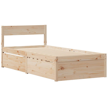 Massivholz Einzelbett mit Schubladen inkl. Matratze 90x200 cm