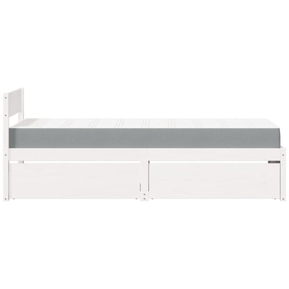 Massivholz Einzelbett mit Schubladen inkl. Matratze 90x200 cm
