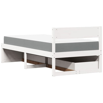 Massivholz Einzelbett mit Schubladen inkl. Matratze 90x200 cm