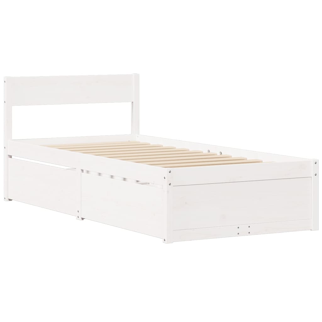 Massivholz Einzelbett mit Schubladen inkl. Matratze 90x200 cm