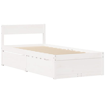 Massivholz Einzelbett mit Schubladen inkl. Matratze 90x200 cm