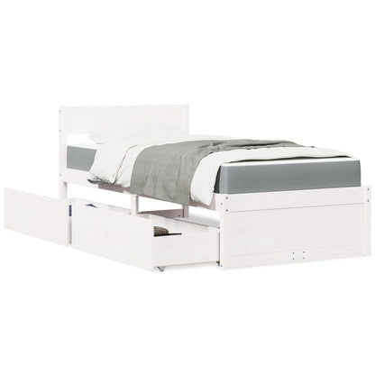 Massivholz Einzelbett mit Schubladen inkl. Matratze 90x200 cm
