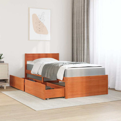 Massivholz Einzelbett mit Schubladen inkl. Matratze 90x200 cm