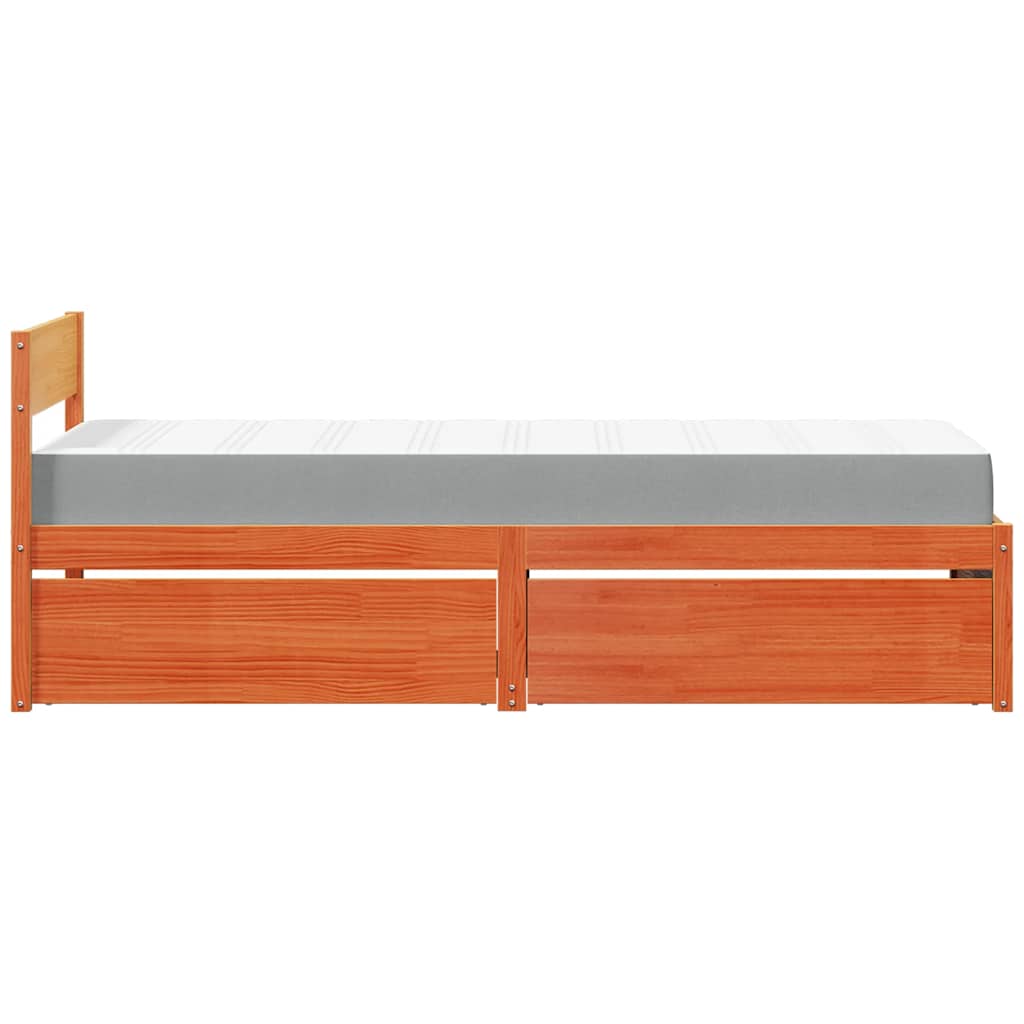 Massivholz Einzelbett mit Schubladen inkl. Matratze 90x200 cm