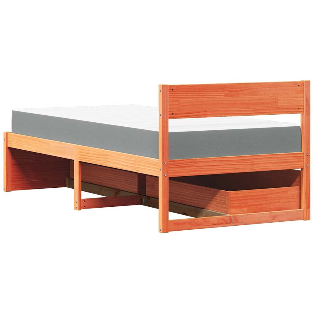 Massivholz Einzelbett mit Schubladen inkl. Matratze 90x200 cm