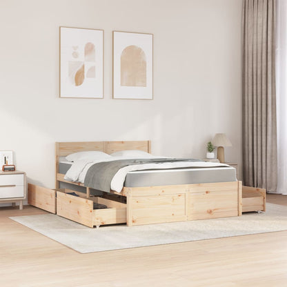 Massivholz Doppelbett mit Schubladen inkl. Matratze 140x190 cm