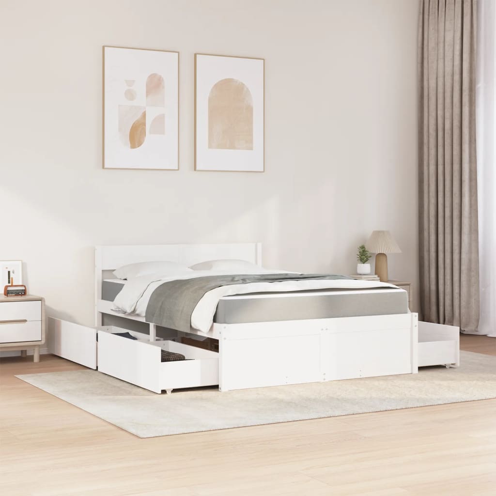 Massivholz Doppelbett mit Schubladen inkl. Matratze 140x190 cm
