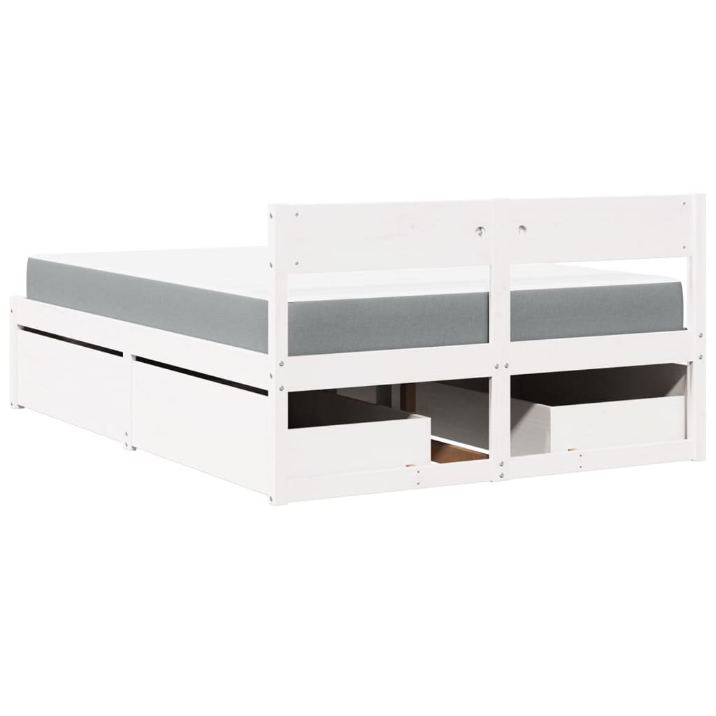 Massivholz Doppelbett mit Schubladen inkl. Matratze 140x190 cm