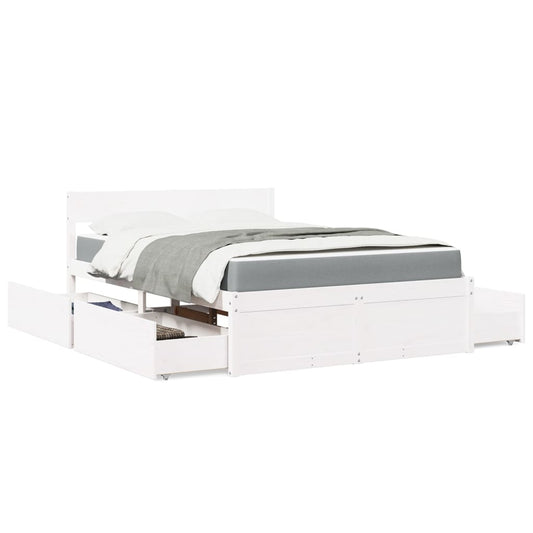 Massivholz Doppelbett mit Schubladen inkl. Matratze 140x190 cm