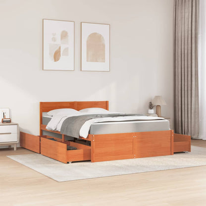Massivholz Doppelbett mit Schubladen inkl. Matratze 140x190 cm