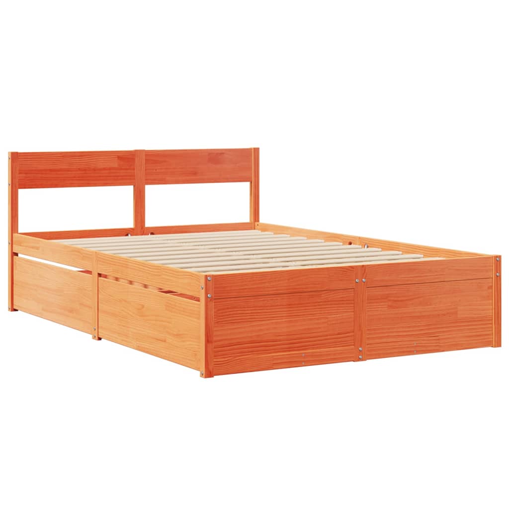 Massivholz Doppelbett mit Schubladen inkl. Matratze 140x190 cm