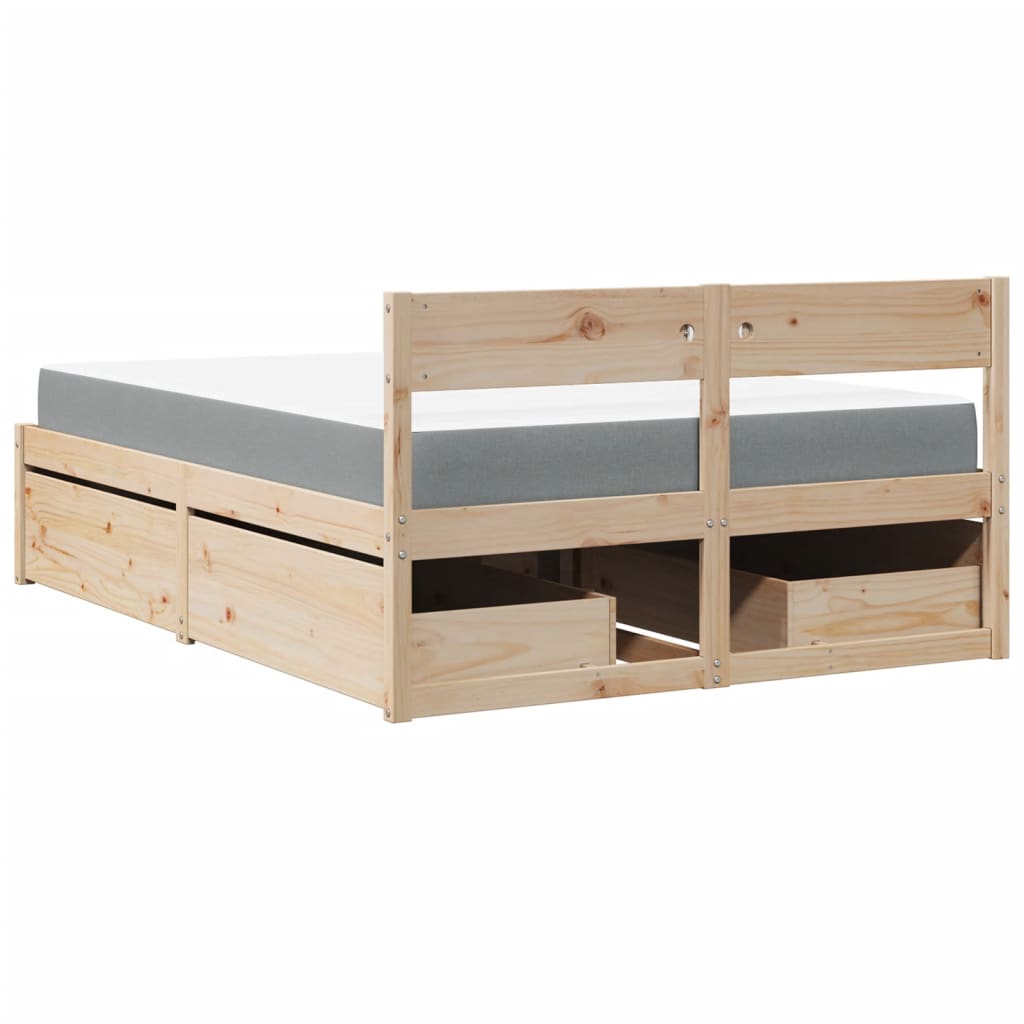 Massivholz Einzelbett mit Schubladen inkl. Matratze 120x190 cm