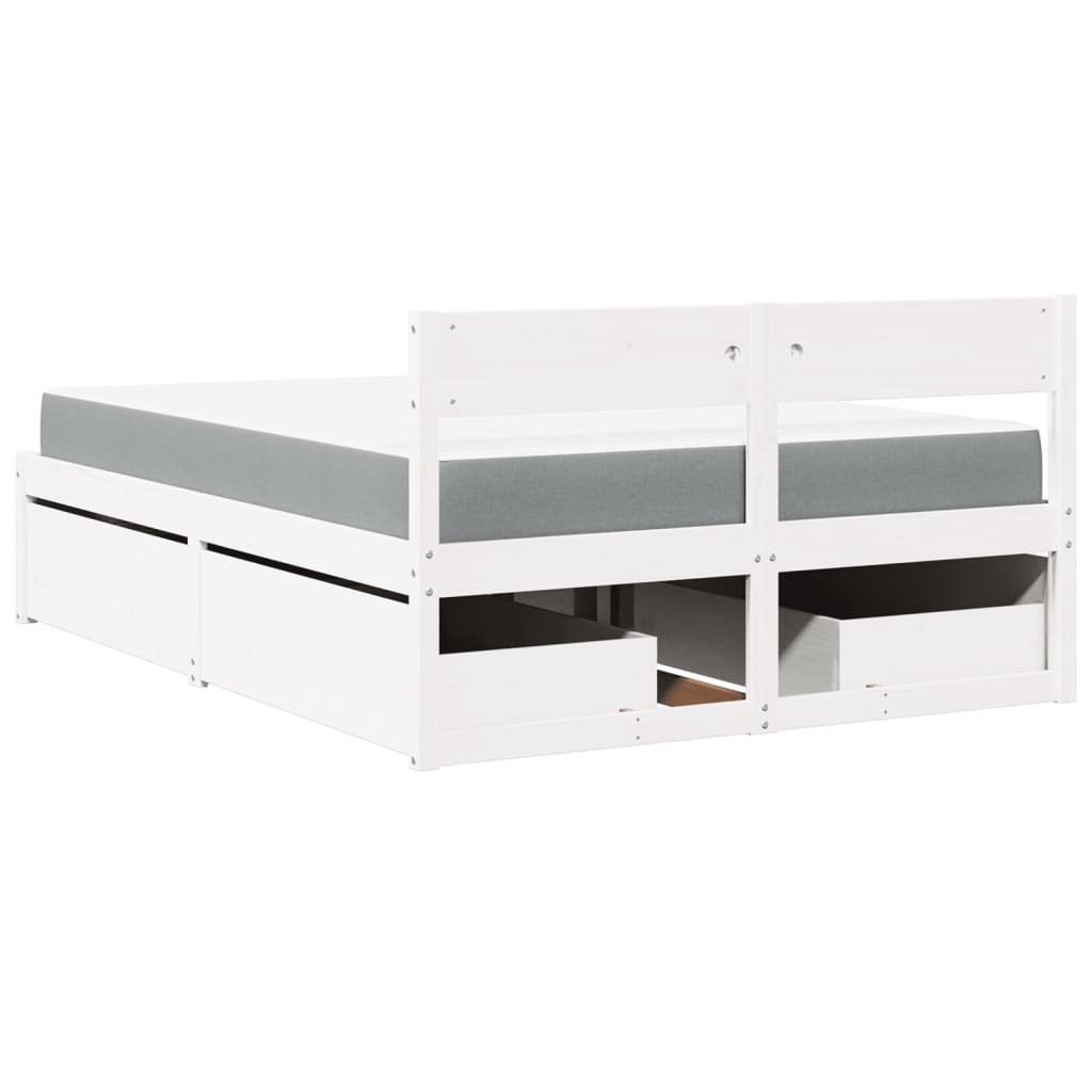Massivholz Einzelbett mit Schubladen inkl. Matratze 120x190 cm