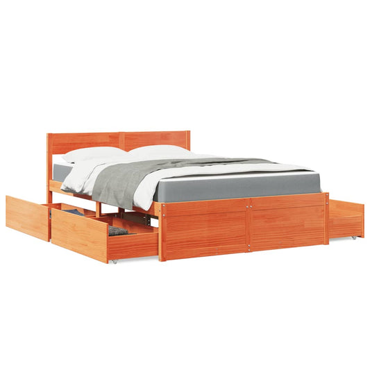 Massivholz Einzelbett mit Schubladen inkl. Matratze 120x190 cm