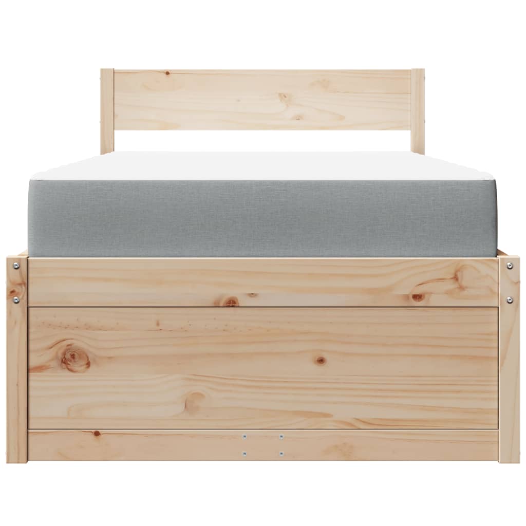 Massivholz Einzelbett mit Schubladen inkl. Matratze 90x190 cm