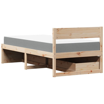 Massivholz Einzelbett mit Schubladen inkl. Matratze 90x190 cm