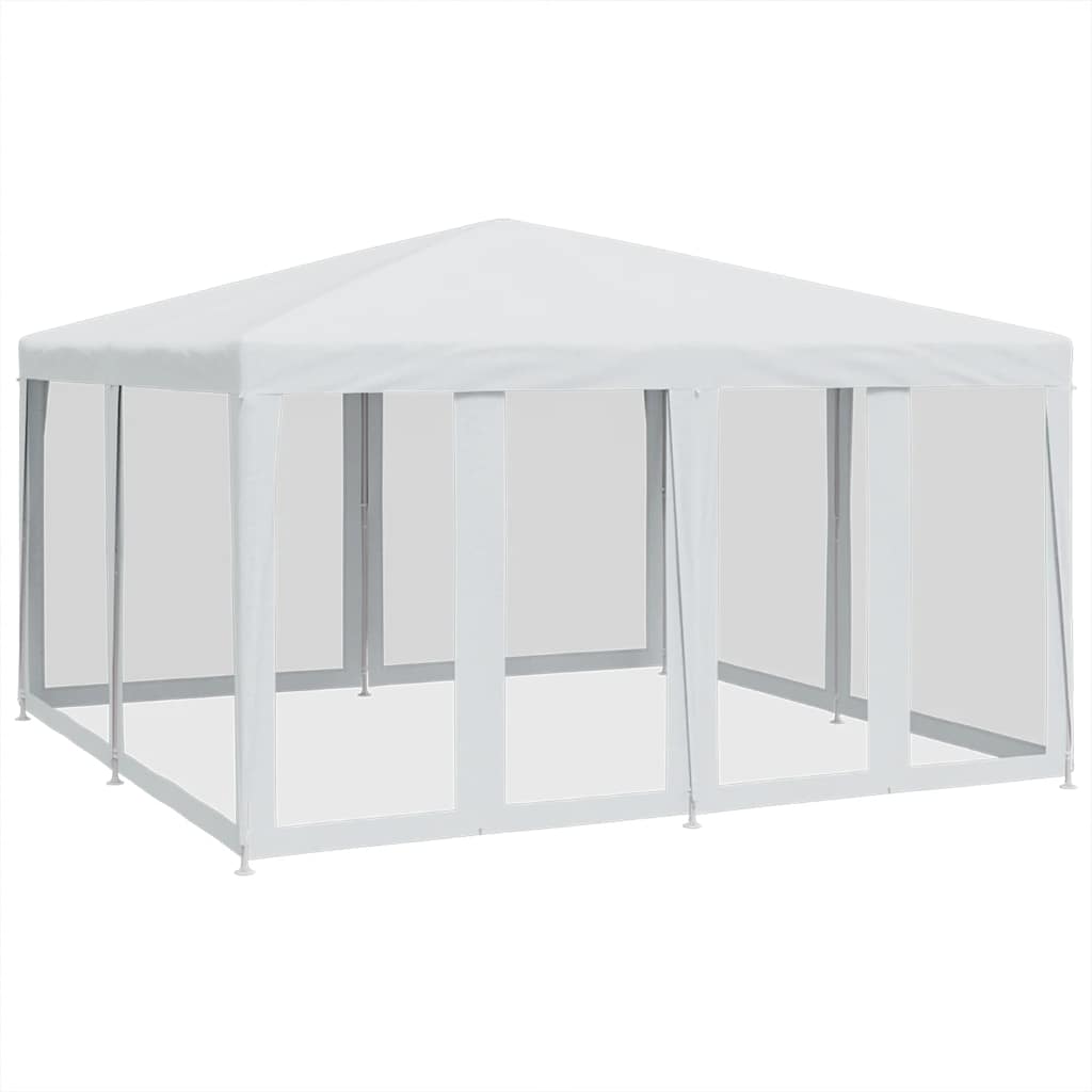 Partyzelt mit 8 Mesh-Seitenteilen Weiß 4x4 m HDPE