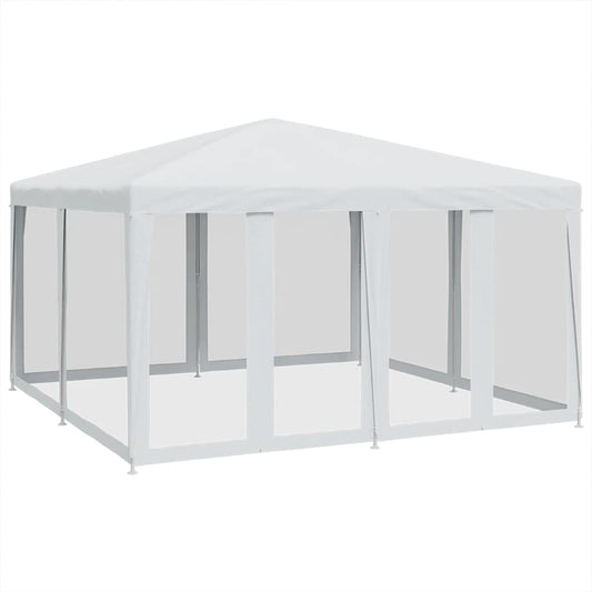 Partyzelt mit 8 Mesh-Seitenteilen Weiß 4x4 m HDPE
