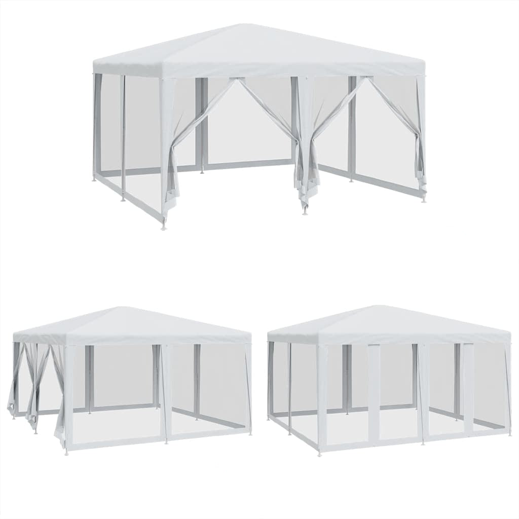 Partyzelt mit 8 Mesh-Seitenteilen Weiß 4x4 m HDPE