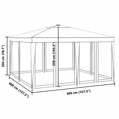 Partyzelt mit 8 Mesh-Seitenteilen Weiß 4x4 m HDPE